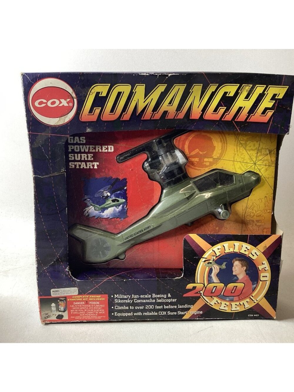 1998 Cox Comanche Model 4421 .049 Engine Powered Free Flight Helicopter - New